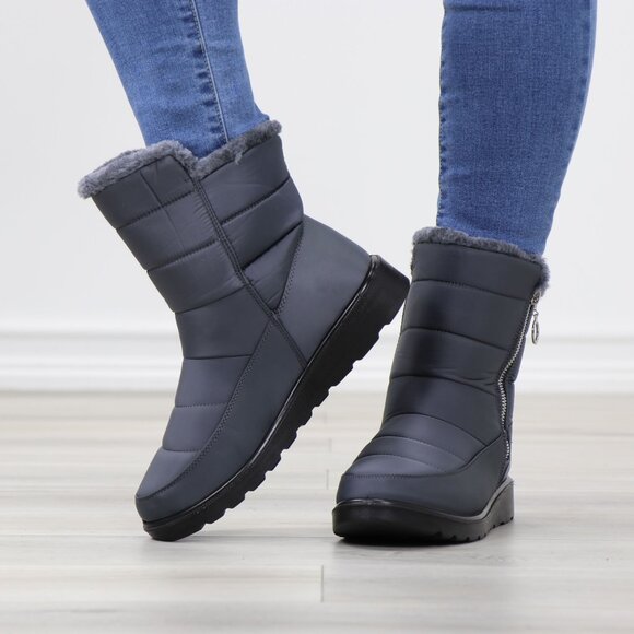 Rain Ankle Boots Weather Resistant Warm Synthetic Fluff Inside Grey - Picture 11 of 14